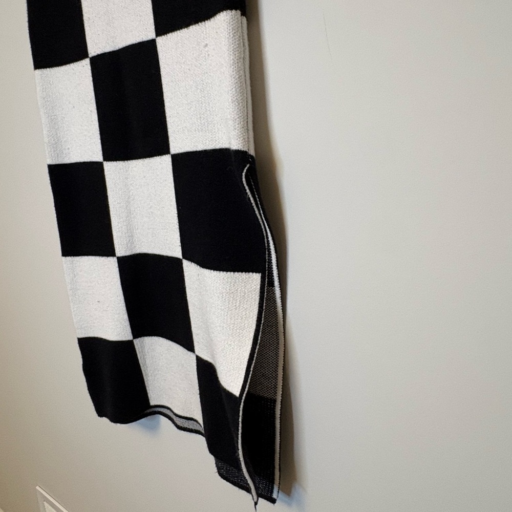 Knit Checkered Black and White Midi Skirt Side Slit Edgy Minimal Woman's Medium - Picture 2 of 8